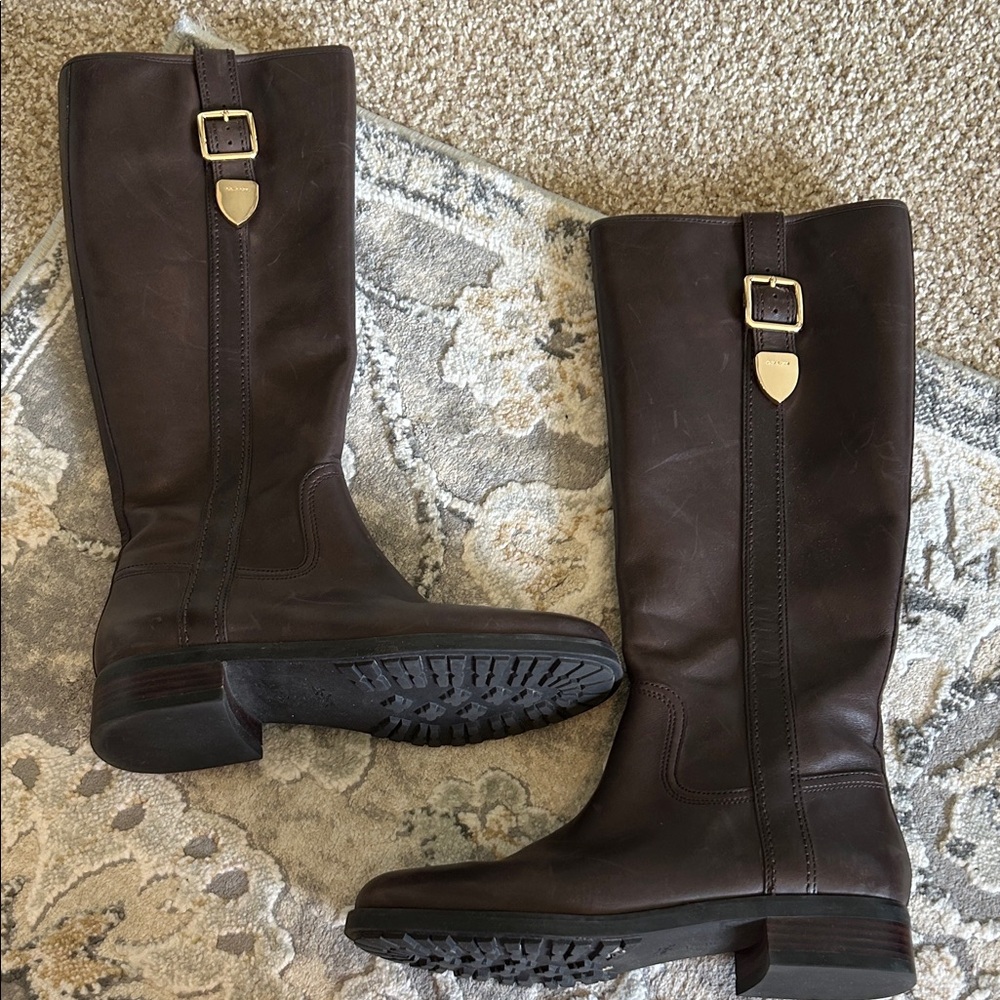 Coach Easton Semi Matte Calf Boots in Chestnut - Picture 1 of 11